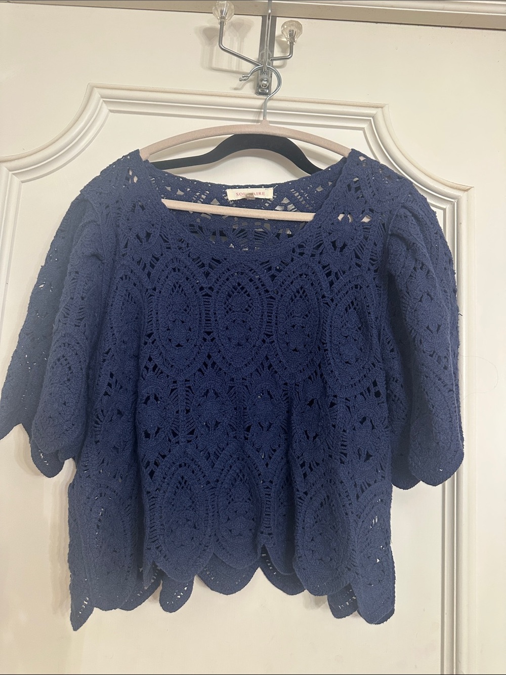 Solitaire Navy Crochet Short Sleeve Tunic
